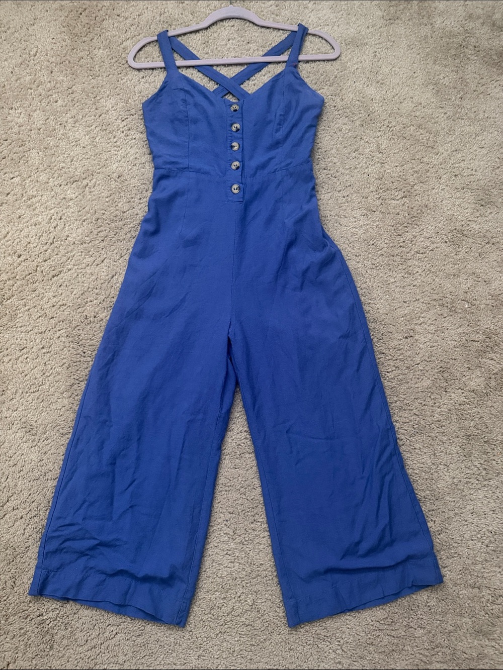 Lulu's Blue Wide-Leg Button Jumpsuit